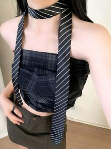 1pc Black & White Striped Waist Belt, Women's Fashion Headband, Scarf, Suitable For Daily Casual, Street Style, Personalized Multi-Functional Accessory - Black and White - View 2