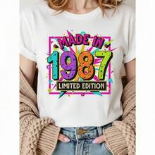 Camiseta Feminina 1987 Vintage Distressed Retro Estampada Confortavel Estilosa Autentica Casual 100% Algodão Envio Imediato Mood Vest - cj27465-branco c - Visão 2
