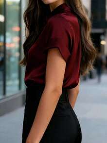 Minimal Silky Vacation Short Sleeve Shirt Graduation Commute Travel Vacation City Trip Leisure Brunch Wear - Burgundy - View 6
