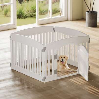 Sports Style 24 Inch Durable Lightweight Pet Playpen, 4 Panels Plastic Dog Fence With Lockable Door And Non- Slip Bottom, Suitable For Small To Medium Pets