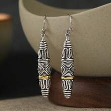 DIYCCPC Vintage Spiral Cone Drop Earrings, Minimalist Geometric Pattern Long Tassel Earrings, Bohemian Style Women's Jewelry - Two Tone - View 3