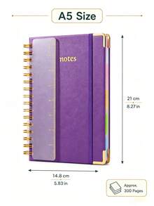 A5 Spiral Notebook (Includes Ruler) - Hard Cover, 100gsm Thick Paper, Vintage Style, Lined Pages, Pink Faux Leather Cover; Suitable For Work, Academic Planning (Elementary, Middle And University Levels), Daily Notes And Journaling. - Multicolor - View 14