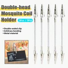 3pcs/5pcs Double-Head Crocodile Clip Mosquito Coil Holder, Anti-Breakage Iron Tray, Indoor Stainless Steel Spring Clip Mosquito Coil Rack - Double-ended Stainless Steel Bracket - View 2