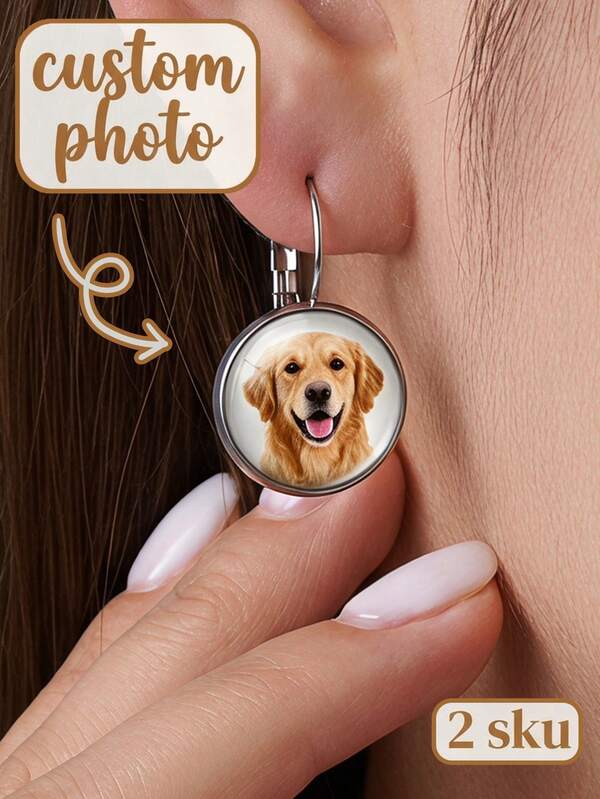 Customized Photo Pendant Earrings, Personalized Patterns And Text Round Jewelry, Are Ideal Customized Combinations For Weddings And Daily Wear.