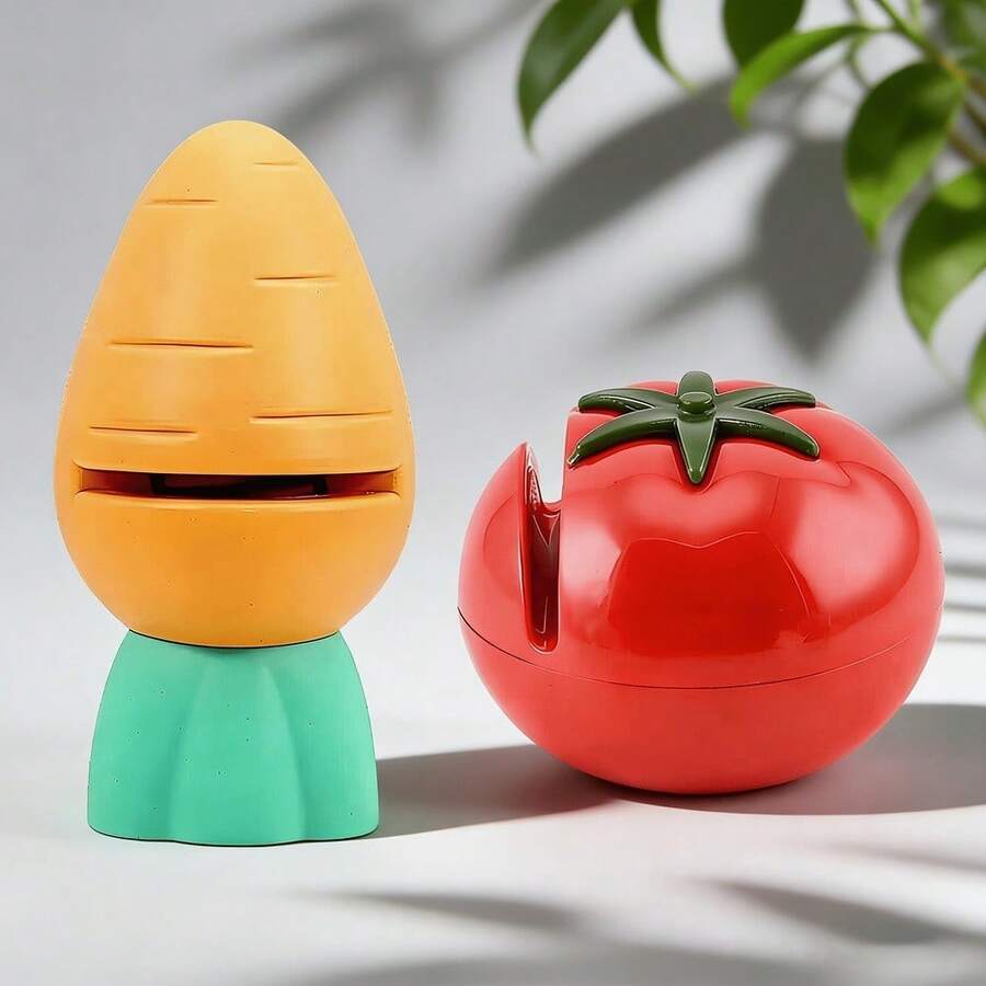 Mini Ceramic Kitchen Knife Sharpener, Cute Tomato & Carrot Shaped Multifunctional Portable Sharpening Tool - Multicolor - View 1