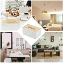 Nordic Tissue Box Bamboo-Lid Solid Wood Storage Case Desktop Napkin Holder Car Paper Dispenser Dormitory Organizer Box Holiday Decoration Storage Suitable For Home Office Use Initial Name 26 Letters Pattern - White - View 6