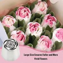 Set Ujung Pipa Rusia Ekstra Besar, Nozel Hiasan Kue Bunga Mawar dari Baja Tahan Karat, Alat Dekorasi Krim Mentega Profesional untuk Ornamen Krim Kue, Pembuatan Pola Bunga, Kue Kering, Makaron, dan Semua Dekorasi Makanan Penutup Buatan Sendiri - MultiWarna - View 4