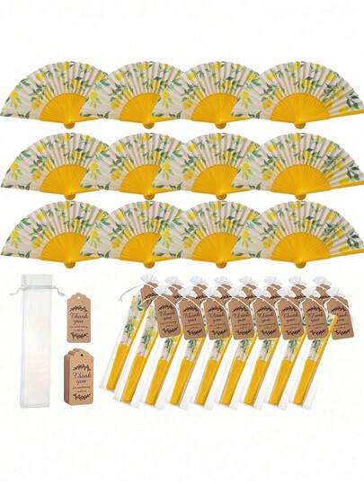 1/3/15/40pcs Spanish Lemon Pattern Folding Fans, Lemon Folding Fans Summer Capri Style Paper Hand Fans, Spanish Lemon Cooling Decorative Handheld Fans, Suitable For Party, Dance Performance, Travel, Birthday Gift
