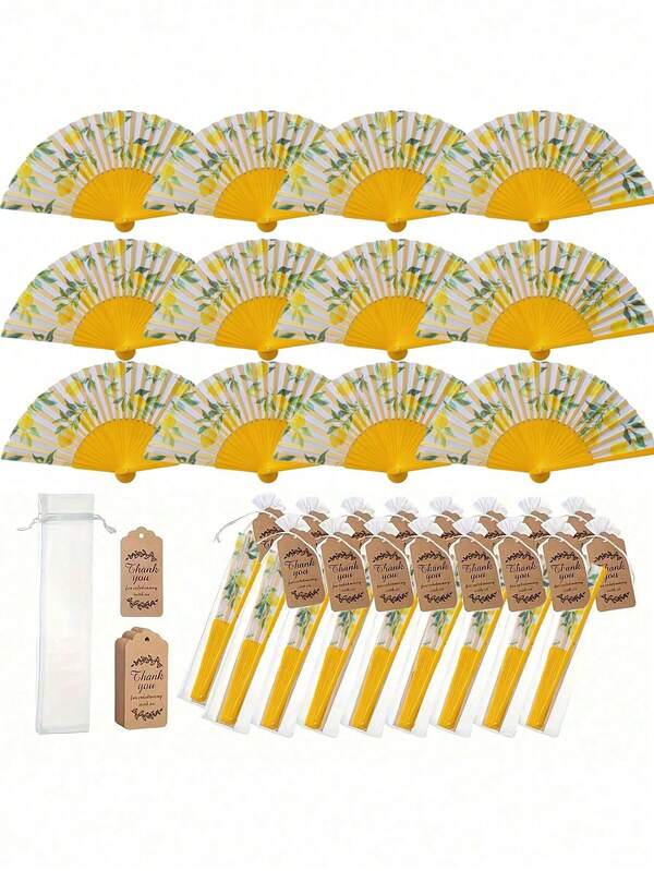 1/3/15/40pcs Spanish Lemon Pattern Folding Fans, Lemon Folding Fans Summer Capri Style Paper Hand Fans, Spanish Lemon Cooling Decorative Handheld Fans, Suitable For Party, Dance Performance, Travel, Birthday Gift