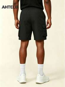 Pantalones cortos cargo de verano delgados para hombre AHTELB, pantalones cortos deportivos casuales con múltiples bolsillos, pantalones cortos cargo con bolsillos para exteriores para hombres, pantalones cortos bermuda versátiles de moda en color negro - Negro - Ver 3