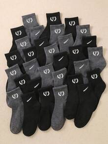 5/10/20 Pairs Random Color Crew Socks, Sporty Black Socks For Boys And School Students, Boys Socks Back To School Fall Daily Sport Outfit - Multicolor - View 4
