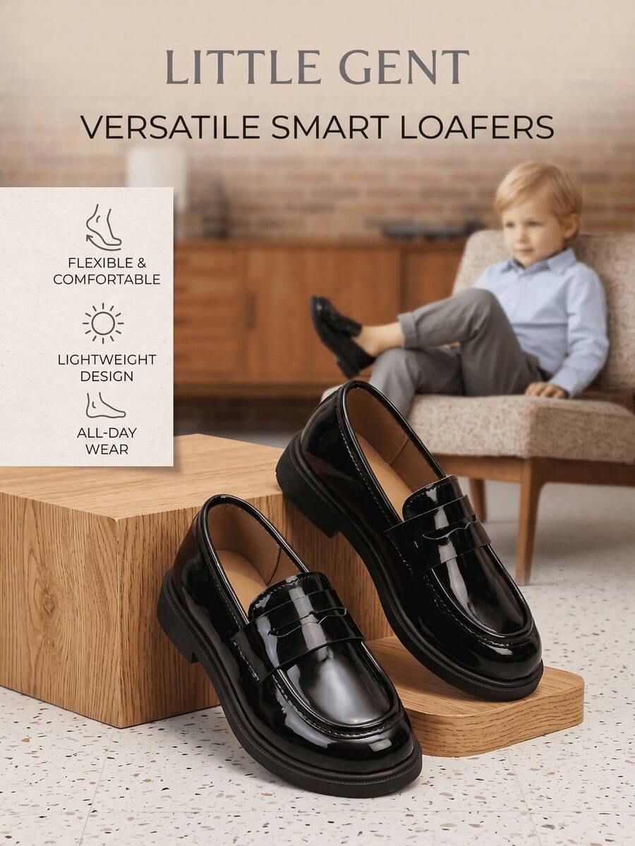 Round Toe Anti-Collision Thick Sole Student Black Leather Shoes, One-Piece Design, Suitable For Formal Occasions And Dress Events - Black - View 1