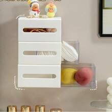 3/1pc Wall-Mounted Cotton Swab Holder, Cosmetic Storage Box, Jewelry Storage Box, Plastic Storage Rack, For Organizing And Storing Cotton Swabs, Dental Floss, Hair Ties, Hair Clips, Cotton Pads, Powder Puffs, Etc., Suitable For Home Use - White - View 3