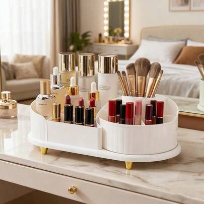 Latest 360° Rotating Makeup Display Stand & Beauty Storage Box, Cosmetic Storage Box, Office Pen Holder Storage, With Makeup Brush, Pen Holder, Lipstick Compartment Storage, Skincare & Cosmetic Storage Compartment - Multi-Functional Space-Saving Design, Suitable For Small Cosmetics, Lipstick, Skincare, Makeup Brushes And Stationery Storage, Desktop Storage Box | Minimalist Design | Compartment Design, Suitable For Bathroom, Vanity, Office Desk, Halloween, Christmas, Holiday Gifts, Multiple Styles To Choose From, Essential For Makeup Artists