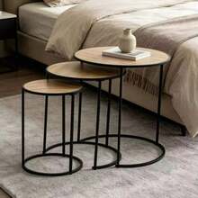 Nordic And Japanese Style Creative Round Coffee Table Bedside Table Three Pieces Combination Corner Table Side Cabinet High-End Alphabet Table - Camel - View 3