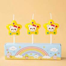 HIBIRTH 3pcs Creative Yellow Star Rabbit Bear Print Happy Birthday Indoor Candles Cake Decoration Wishing Birthday Party Baking Plug-In - View 11