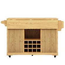 Multifunctional Service Cart, Kitchen Trolley With Storage, Adjustable Shelves And Wine Bottle Holder, Mobile Side Table For Dining Room, Living Room And Balcony, Natural Brown - Natural Wood Color - View 9
