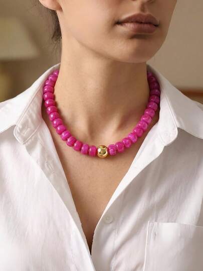 1 pieza Collar de cuentas gruesas de colores, collar de cuentas acrílicas de colores personalizado, joyería de playa de verano ajustable, regalo adecuado para mujeres. Combinación casual
