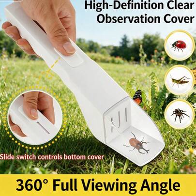 Capturador de Insetos Portátil com Câmara Transparente, Ferramenta de Observação de Insetos com Interruptor Deslizante, Visão 360° Acessório Portátil para Exploração da Natureza ao Ar Livre Adequado para Todas as Idades Adolescentes e Adultos