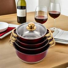 Stainless Steel Cookware Set With Nonstick Surface And Gold Handles Kitchen Pots And Pans For Frying Baking And Cooking Vibrant Wine Red Color Compatible With Multiple Heat Sources - View 7