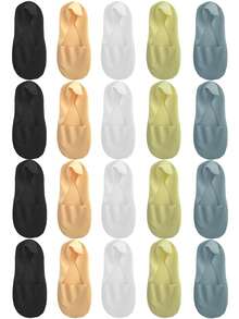 chuanwa（2） 1/5/10 Pairs Women's Socks Summer Thin Invisible Boat Socks Breathable Soft Comfortable Ice Silk Silicone Anti Slip Solid Color Minimalist Shallow Socks - Multicolor - View 14