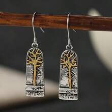 DIYCCPC Women's Vintage Curved Vertical Badge Earrings, Embossed Tree Of Life Textured Design, Suitable For Daily Commute, Casual Date And Vacation Wear - Two-color - View 4