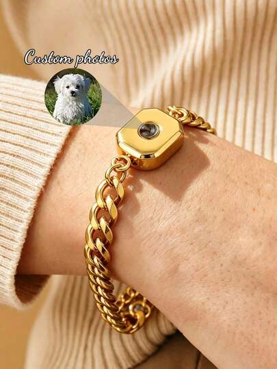 Personalized Photo Projection Bracelet, Customized Family Member Photo Projection Bracelet, Minimalist Stainless Steel Camera Pendant Adjustable Nano Bracelet, Couples Anniversary Memorial Jewelry Gift For Wife/Couples