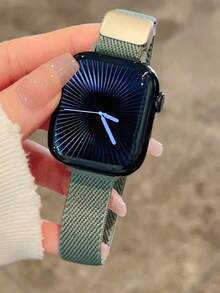 尼龍布料磁吸扣 錶帶，適用 38/40/41/42/44/45/46/49mm Ultra SE Series 1-11，可調節透氣快拆式錶帶，女款夏季配件，相容 錶帶，綠色 - 松針綠 - 查看 11