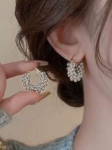 1 Pair Fashionable Personalized CCB Wrapped Small Bead Hoop Earrings Suitable For Women Party And Gathering - Silver - View 2