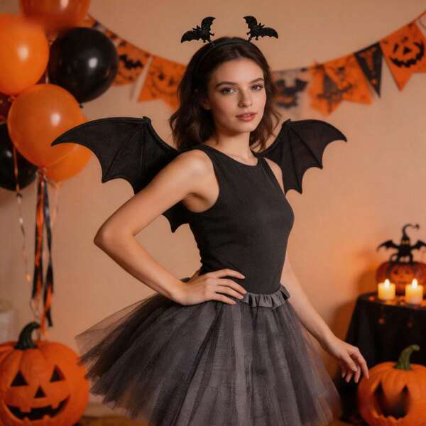 1pc Halloween Bat Wings, Suitable For Costume Party, Cosplay Decoration, Strap-On Wings, Holiday Costume Prop, Bat Wings Demon Handmade Lace Large Bat Strap-On Wings Holiday Performance Costume