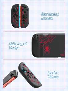 Ayotu 相容 2025 新款 Switch2 紅色網格與蜘蛛圖案遊戲主機外殼及配件，適用於 Switch2 7.9 吋保護殼。套裝包含保護殼、收納袋、底座外殼、主機防塵罩、遊戲卡收納盒、Joy-Con 控制器保護套及多款配件可供選擇，適合返校禮物、生日禮物與遊戲愛好者 - 查看 4