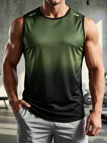 Men's Fitness Workout T-Shirt Tank Top, Athletic Training Sleeveless Top Sports Summer - Army Green - View 6