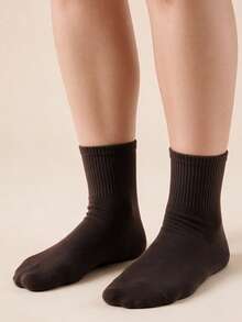 1/3/12/20 Pairs Unisex Solid Color Maillard Brown Comfortable High Elastic Mid-Calf Socks, Suitable For Commuting, All-Season Wear, Moisture-Wicking, Breathable - Rust Brown - View 8