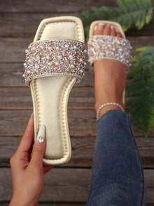 Women's Flat Sandals With Bow Knot And Metal Buckle, Fashionable Open Toe, Versatile, Exquisite, Lightweight Outdoor Wear - Champagne - View 4