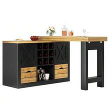 Mesa de comedor extensible tipo isla de cocina, mesa de comedor multifuncional con aparador, superficie de mesa giratoria 360°, mesa de cocina extensible con gran capacidad de almacenamiento, mueble de pared para sala de estar, negro - Ver 9