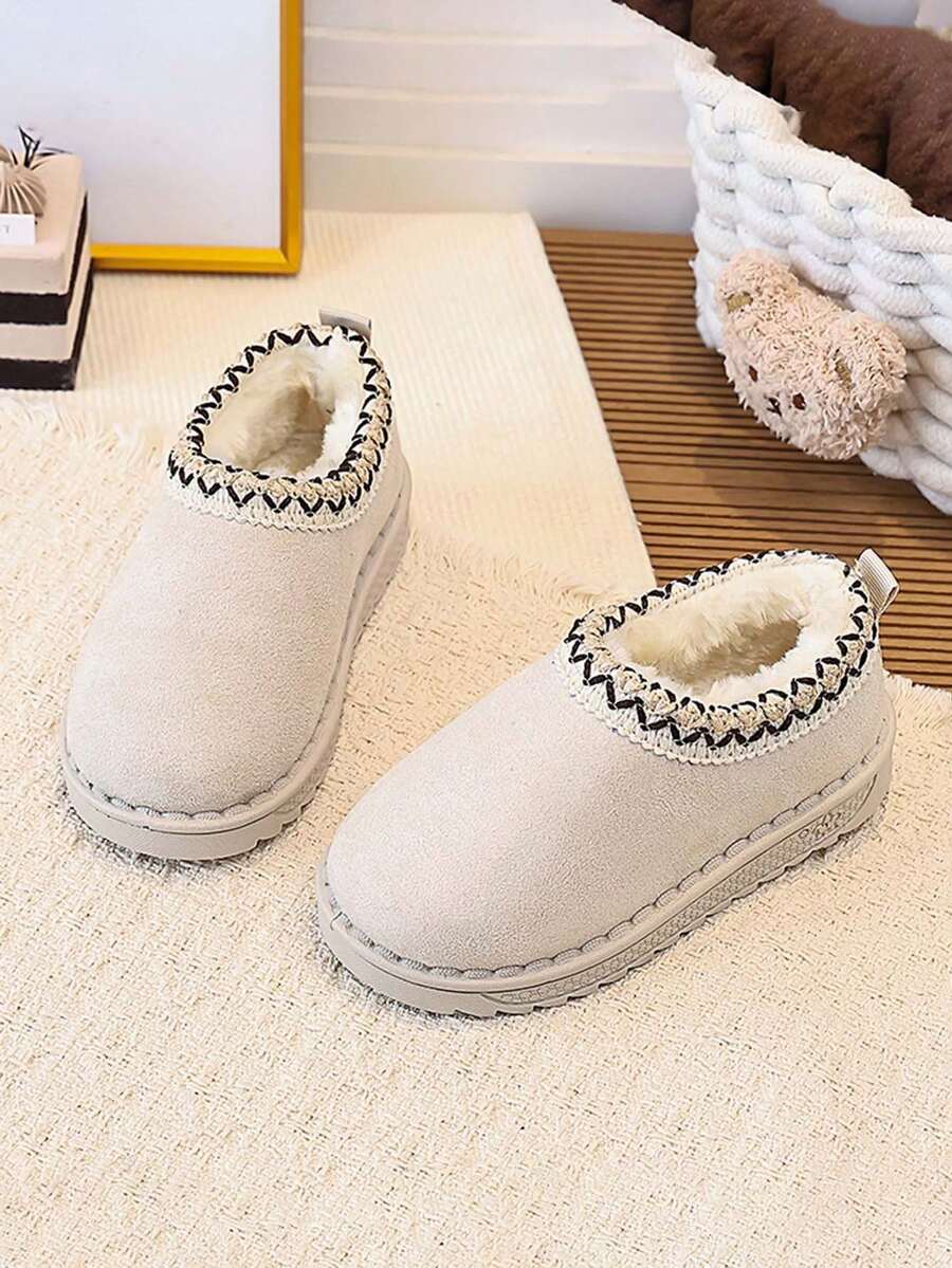 1 Pair Kids' Popular Snow Boots, Fashionable Versatile Boots For Boys And Girls, Soft Sole, Anti-Slip, Wear-Resistant, Solid Color, Thermal Lined, Warm - Beige - View 1