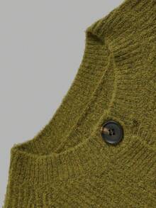 Nicenter Women's Fall‑Winter Cozy Wool Blend Ribbed Knit Crew Neck Button Front Relaxed Cropped Cardigan Sweater Tops Fall‑Winter Clothes For Women - Army Green - View 6