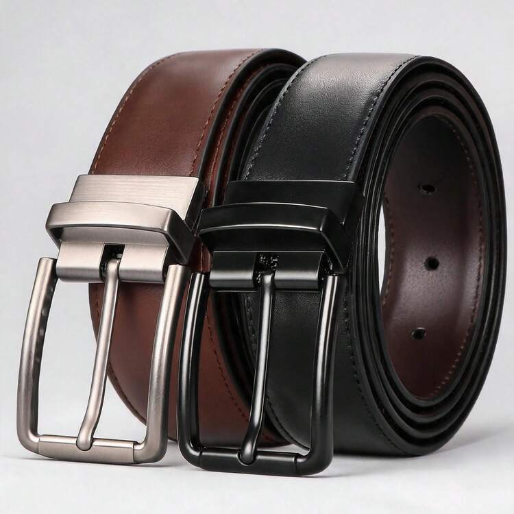 Multifunctional Elegant Men's Double-Layer Leather Belt, Fashionable Reversible, Ideal Gift - Black/Brown - View 18