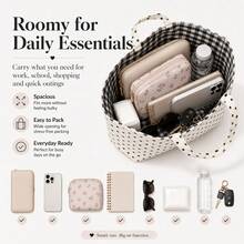 Personalized Embroidered Custom Korean Vintage Artistic Tote Bag, Denim Large Capacity Handbag New Fashion Plaid College Student Class Shoulder Commuter Bag - Multicolor - View 2