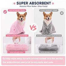 1pc Pet Pocket Absorbent Towel, Thickened Quick-Dry Bath Towel - High Absorbency, Soft Skin-Friendly, Pocket Design, Machine Washable, Hangable Storage - Suitable For Dog And Cat Bathing, Post-Rain Drying, Outdoor Water Play - Multicolor - View 6