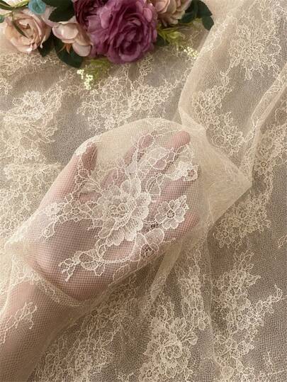 50cm/36"/108"/180" Beige Blumen-Fächer-Spitze Transparente Netz mit Vintage gewebten Blumen- und Blattmustern, leicht halbtransparent Geeignet für Hemden, Camisole-Überwürfe, Hochzeitsdekoration, Tischläufer, Hintergrund und Damen-Näharbeiten