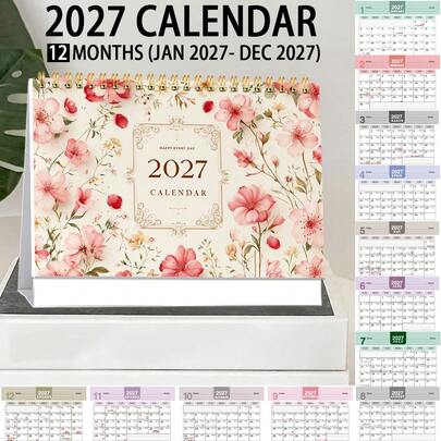1pc Fresh Floral 2D Cover 2027 Desk Calendar, Suitable For Daily Office, School, Company, Helps You Make Schedule Planning And Monthly Planning. Exquisite Design, 12 Months Clearly Presented From January To December, Accompanying You Through Every Beautiful Moment, A Thoughtful Little Helper For Planning Life And Work.