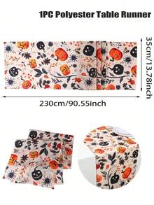 1条180厘米*35厘米万圣节桌旗，涤纶面料，饰有恐怖南瓜图案，万圣节装饰，万圣节派对餐桌装饰，家居装饰，万圣节糖果装饰，欢乐万圣节装饰，桌面中心装饰，惊悚万圣节装饰 - 多色 - 查看 13