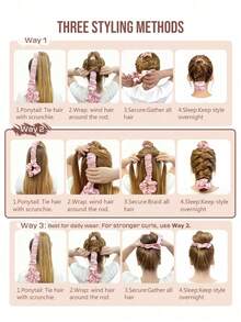 1pc Multifunctional Satin Heatless Curling Hair Scrunchie Seamless Curling Rod With Hair Tie, Medium Creamy Pink, Sleep Heatless Curling Tool Hair Styling Tool Kit - Multicolor - View 3