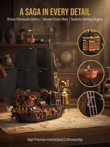 Pirate Ship Model Assembly Kit, Creative DIY Puzzle Toy, Suitable For Adults 18+, Vintage Nautical Style Desktop Decor, Exclusive Commemorative Gift, Premium Gift For Men Collectors Or Leisure Hobbyists - Multicolor - View 9