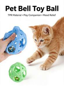 Openwork Bell Ball For Cats And Dogs – Cat And Dog Toy Bell Ball – TPR Bite-Resistant, Sound-Making Pet Bell Toy Ball - Multicolor - View 4