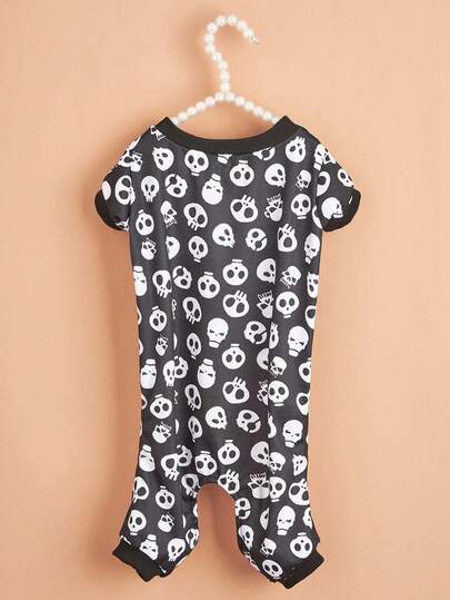 1 pieza Disfraz de perro con calavera en blanco & negro, pijama de cuatro patas para uso doméstico para Teddy Pomeranian Yorkshire Terrier