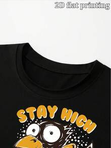 T-shirt oversize da uomo "STAY HIGH" con stampa grafica di corvo cartoni animati, casual, maniche corte, girocollo, stile street, vestibilità ampia e comoda, in cotone, maglietta estiva per uomo D - nero - Visualizzare 5