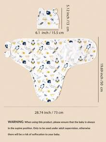 1 Set Baby 0-3M Printed Rocket Pattern Sleep Sack Anti-Startle Swaddle Blanket, Swaddle Blanket + Hat, Comfortable Soft Skin-Friendly, Suitable For Indoor And Outdoor, Various Holiday Gifts - Multicolor - View 2