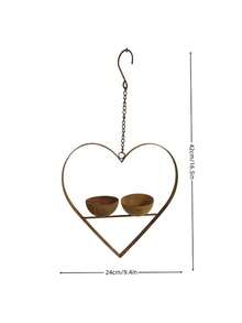 1pc Metal Rusted Heart-Shaped Double Bowl Bird Feeder, Suitable For Outdoor Yard And Tree Decoration - Love - View 3